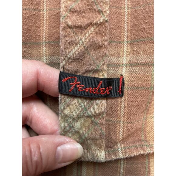 Fender Custom Shop Hoodie Shirt Mens M Rust Plaid Twill Surfer Skater Grunge - Picture 5 of 12